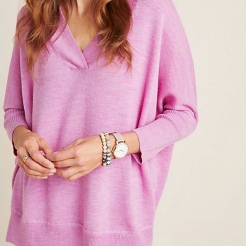 100% merino wool Anthropologie V-Neck Sweater in Soft Pink 603
